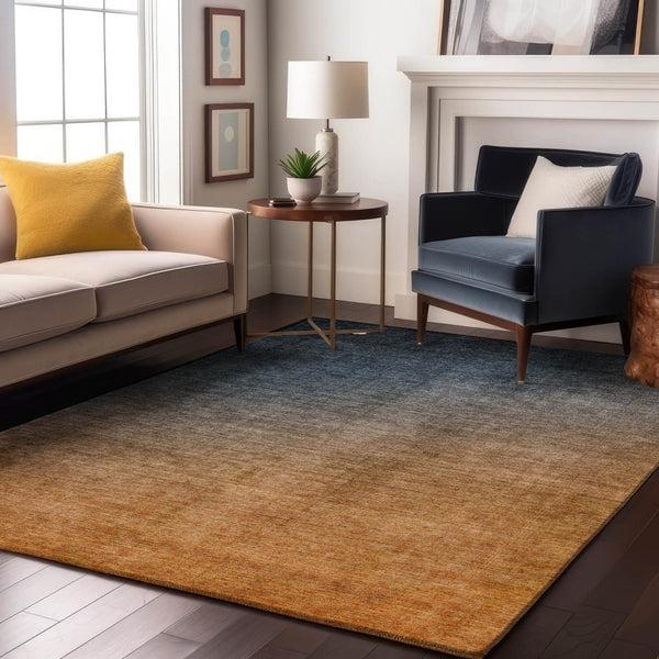 HomeRoots 5' X 8' Navy Blue to Orange Ombre Area Rug - Washable, UV-Protected, Durable for High-Traffic Spaces 649674