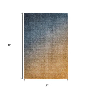 HomeRoots 5' X 8' Navy Blue to Orange Ombre Area Rug - Washable, UV-Protected, Durable for High-Traffic Spaces 649674