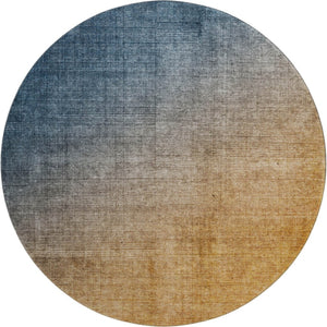 HomeRoots 8' Navy Blue to Orange Ombre Round Rug – UV Protected, Washable, Durable, Perfect for Any Space! 649675