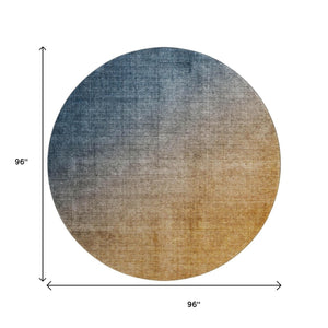 HomeRoots 8' Navy Blue to Orange Ombre Round Rug – UV Protected, Washable, Durable, Perfect for Any Space! 649675