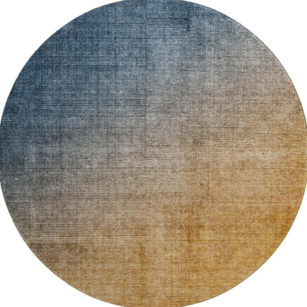 HomeRoots 8' Navy Blue to Orange Ombre Round Rug – UV Protected, Washable, Durable, Perfect for Any Space! 649675
