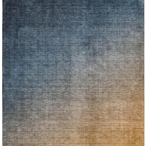 HomeRoots 10' X 14' Navy Blue and Orange Ombre Area Rug - Stylish, Washable, UV-Protected for Modern Spaces 649678