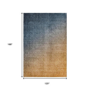 HomeRoots 10' X 14' Navy Blue and Orange Ombre Area Rug - Stylish, Washable, UV-Protected for Modern Spaces 649678
