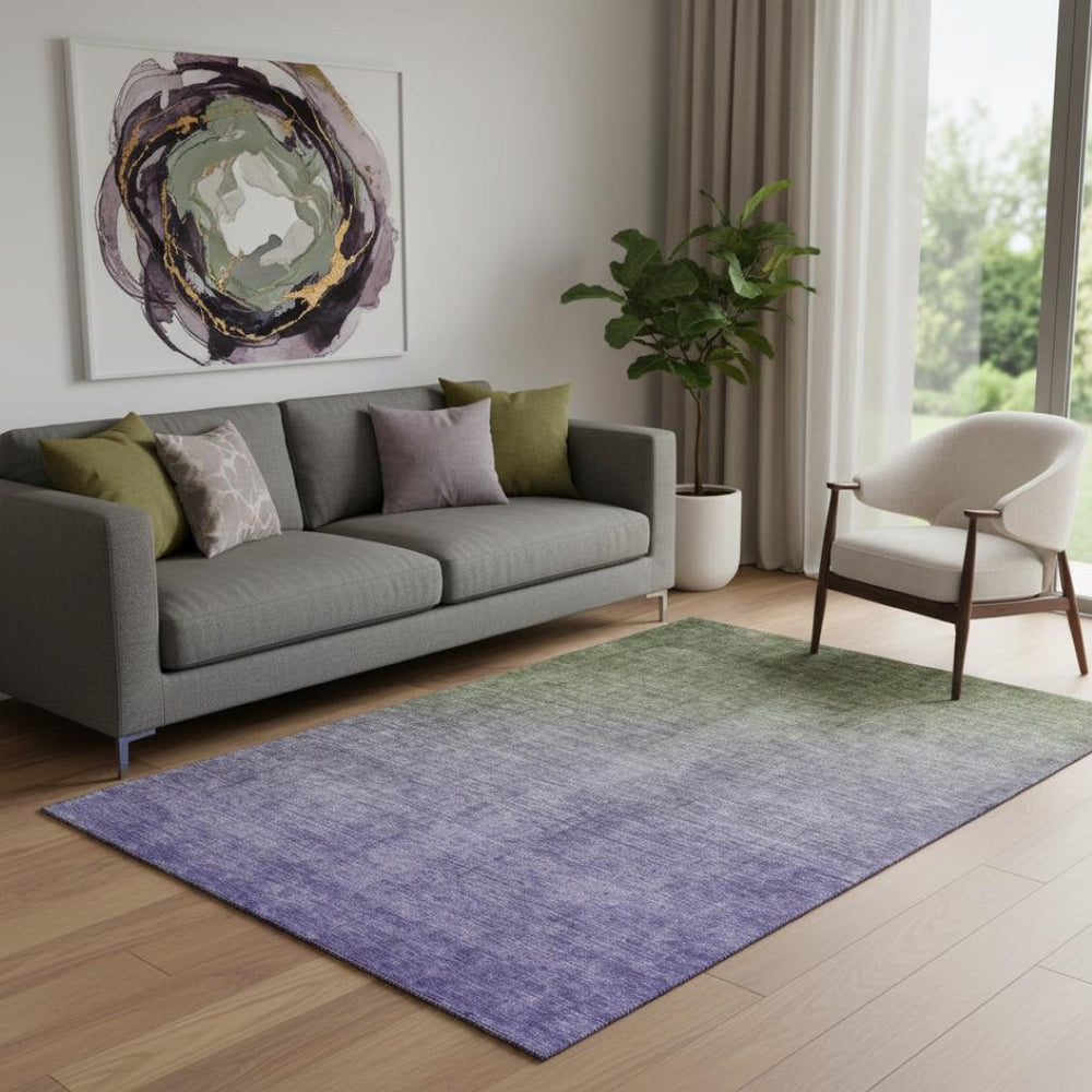 HomeRoots 5' X 8' Olive Green to Purple Ombre Area Rug - Durable, Washable, UV-Protected for Modern Spaces! 649680