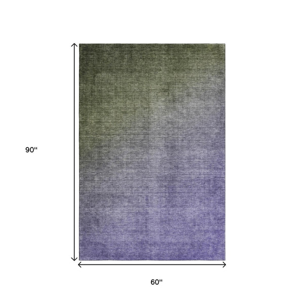HomeRoots 5' X 8' Olive Green to Purple Ombre Area Rug - Durable, Washable, UV-Protected for Modern Spaces! 649680