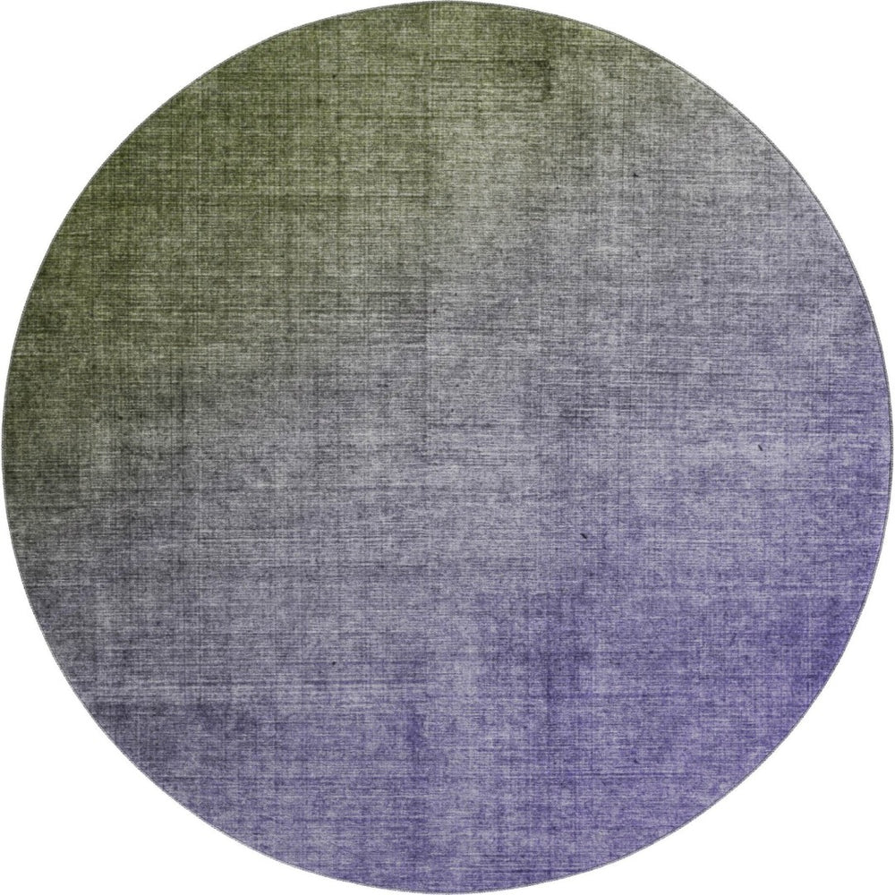 HomeRoots 8' Olive Green to Purple Ombre Round Rug - Stylish, Washable, UV-Protected for Modern Living Spaces 649681