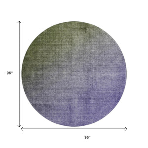 HomeRoots 8' Olive Green to Purple Ombre Round Rug - Stylish, Washable, UV-Protected for Modern Living Spaces 649681