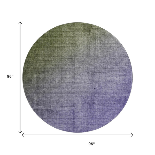 HomeRoots 8' Olive Green to Purple Ombre Round Rug - Stylish, Washable, UV-Protected for Modern Living Spaces 649681