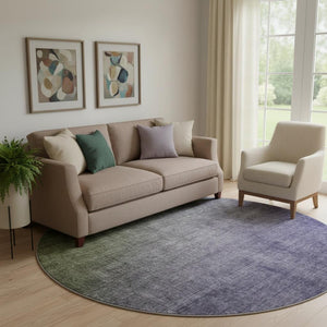 HomeRoots 8' Olive Green to Purple Ombre Round Rug - Stylish, Washable, UV-Protected for Modern Living Spaces 649681