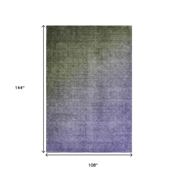HomeRoots 9' X 12' Olive Green & Purple Ombre Area Rug - Washable, UV-Protected, Stain-Resistant Design! 649683