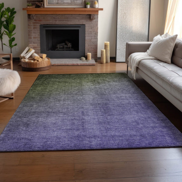 HomeRoots 9' X 12' Olive Green & Purple Ombre Area Rug - Washable, UV-Protected, Stain-Resistant Design! 649683