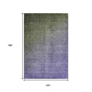 HomeRoots 10' Olive Green & Purple Ombre Area Rug - Stylish, Washable, UV-Protected, Perfect for Kids & Pets! 649684