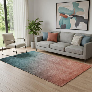 HomeRoots 5' X 8' Teal Ombre Area Rug - Stylish, Washable, UV-Protected for High-Traffic Home Spaces! 649686