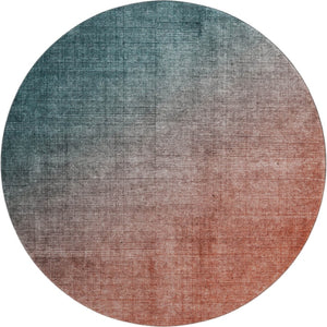 HomeRoots 8' Teal and Rust Ombre Round Rug - Washable, UV-Protected, Modern Design for High-Traffic Areas 649687