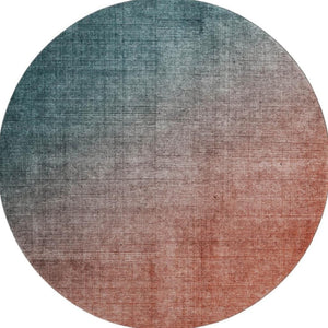 HomeRoots 8' Teal and Rust Ombre Round Rug - Washable, UV-Protected, Modern Design for High-Traffic Areas 649687