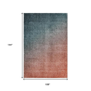HomeRoots 9' X 12' Teal to Rust Ombre Area Rug - Washable, UV-Protected, Durable & Stylish for Every Space 649689