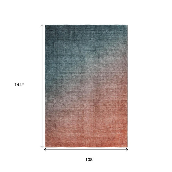 HomeRoots 9' X 12' Teal to Rust Ombre Area Rug - Washable, UV-Protected, Durable & Stylish for Every Space 649689
