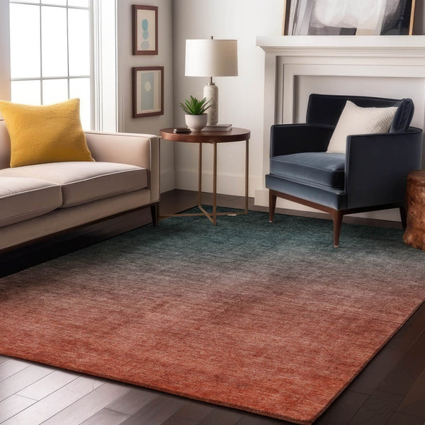 HomeRoots 9' X 12' Teal to Rust Ombre Area Rug - Washable, UV-Protected, Durable & Stylish for Every Space 649689