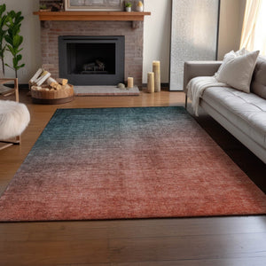 HomeRoots 9' X 12' Teal to Rust Ombre Area Rug - Washable, UV-Protected, Durable & Stylish for Every Space 649689