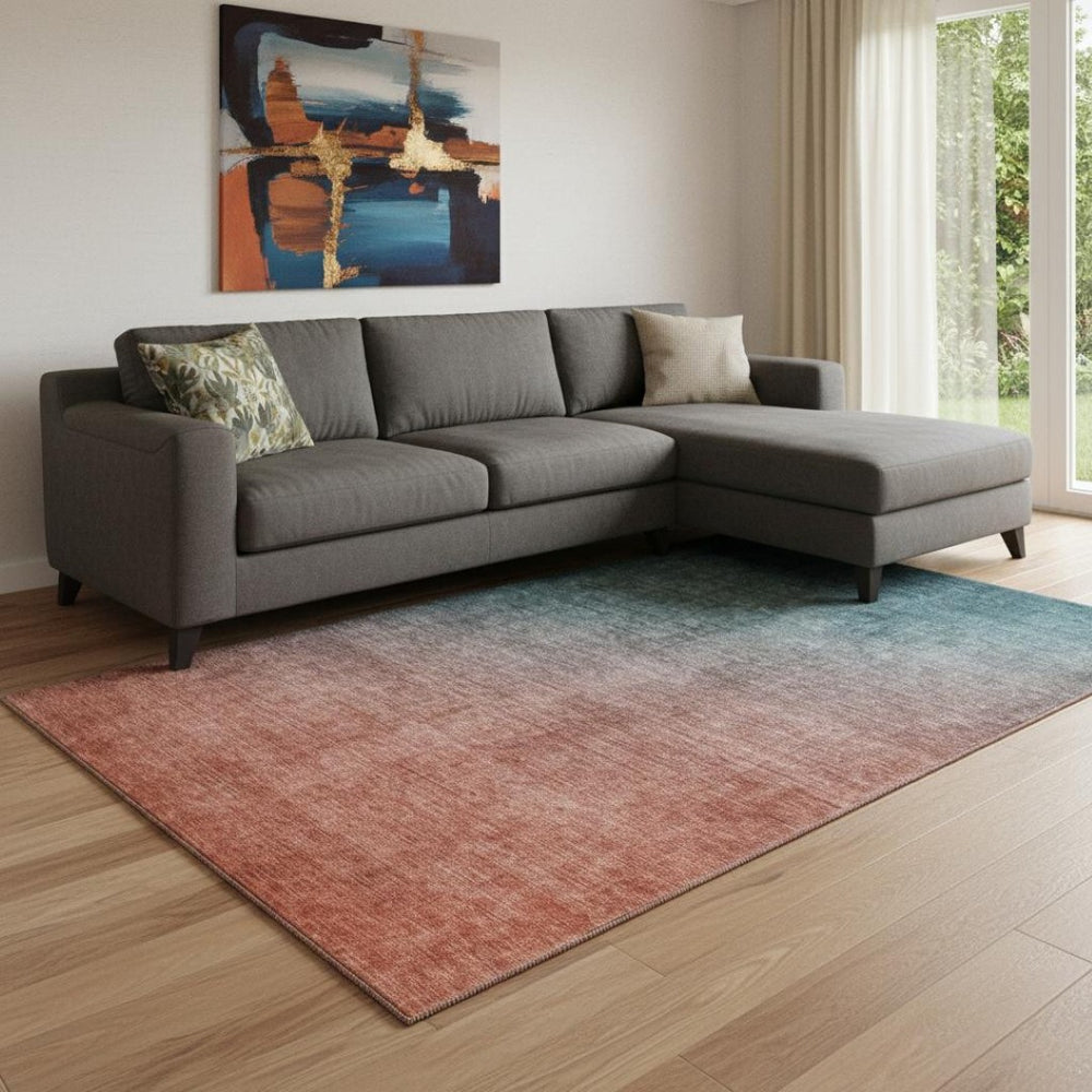 HomeRoots 9' X 12' Teal to Rust Ombre Area Rug - Washable, UV-Protected, Durable & Stylish for Every Space 649689