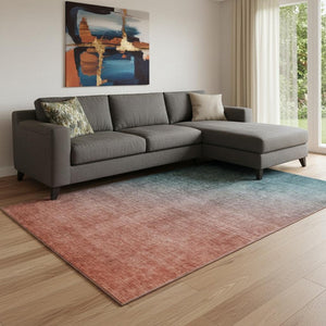 HomeRoots 9' X 12' Teal to Rust Ombre Area Rug - Washable, UV-Protected, Durable & Stylish for Every Space 649689