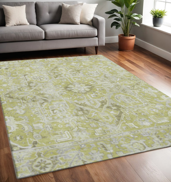 HomeRoots 5' X 8' Fern Green Oriental Area Rug - Washable, UV Protected, Stain-Resistant for Family Spaces 649692