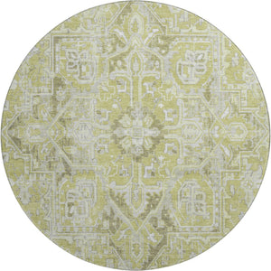 HomeRoots 8' Fern Green & Ivory Oriental Round Rug - Washable, UV Protected, Stain Resistant - Ideal for Homes 649693