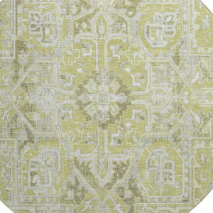HomeRoots 8' Fern Green & Ivory Oriental Round Rug - Washable, UV Protected, Stain Resistant - Ideal for Homes 649693