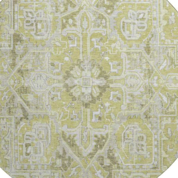 HomeRoots 8' Fern Green & Ivory Oriental Round Rug - Washable, UV Protected, Stain Resistant - Ideal for Homes 649693