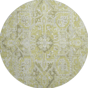 HomeRoots 8' Fern Green & Ivory Oriental Round Rug - Washable, UV Protected, Stain Resistant - Ideal for Homes 649693