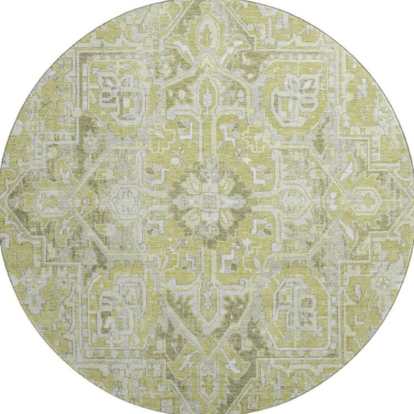 HomeRoots 8' Fern Green & Ivory Oriental Round Rug - Washable, UV Protected, Stain Resistant - Ideal for Homes 649693
