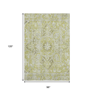 HomeRoots 8' X 10' Fern Green & Ivory Oriental Area Rug - Washable, UV Protected, Soft & Durable for Homes 649694