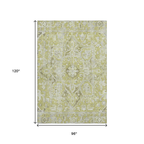 HomeRoots 8' X 10' Fern Green & Ivory Oriental Area Rug - Washable, UV Protected, Soft & Durable for Homes 649694