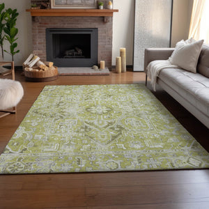 HomeRoots 8' X 10' Fern Green & Ivory Oriental Area Rug - Washable, UV Protected, Soft & Durable for Homes 649694