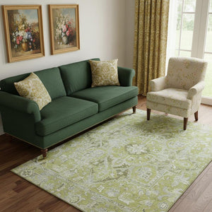 HomeRoots 8' X 10' Fern Green & Ivory Oriental Area Rug - Washable, UV Protected, Soft & Durable for Homes 649694