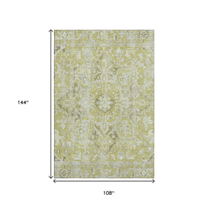 HomeRoots 9' X 12' Elegant Fern Green & Ivory Oriental Area Rug - Washable, Stain Resistant & UV Protected 649695