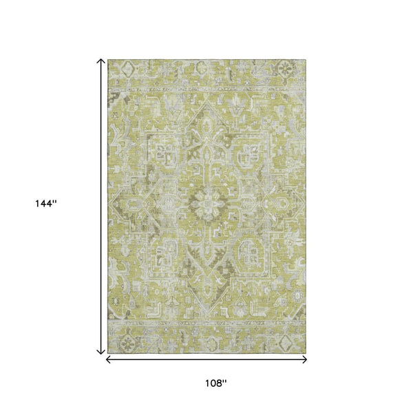 HomeRoots 9' X 12' Elegant Fern Green & Ivory Oriental Area Rug - Washable, Stain Resistant & UV Protected 649695