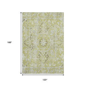 HomeRoots 10' X 14' Fern Green and Ivory Oriental Area Rug – Washable, UV Protected, Stain Resistant Elegance 649696