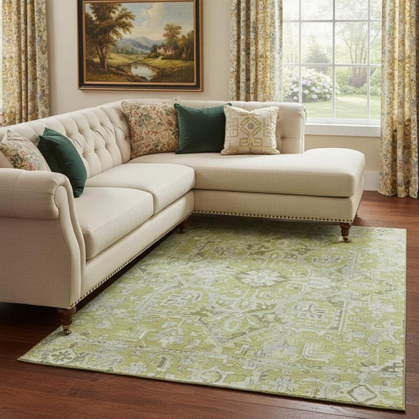 HomeRoots 10' X 14' Fern Green and Ivory Oriental Area Rug – Washable, UV Protected, Stain Resistant Elegance 649696