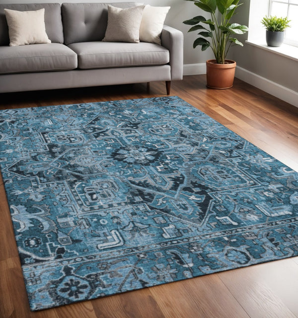 HomeRoots 5' X 8' Blue and Ivory Oriental Area Rug - Washable, Stain-Resistant, UV-Protected for Every Room 649698
