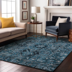 HomeRoots 5' X 8' Blue and Ivory Oriental Area Rug - Washable, Stain-Resistant, UV-Protected for Every Room 649698