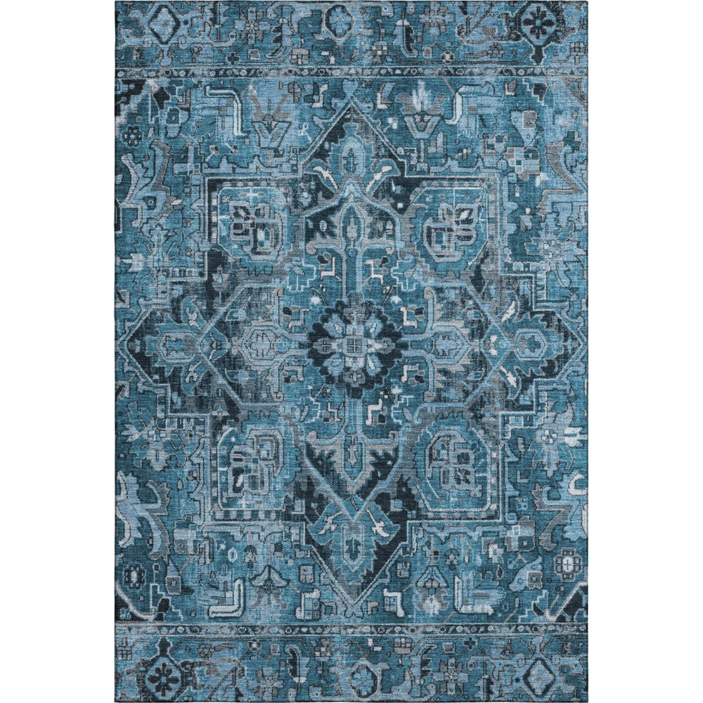 HomeRoots 5' X 8' Blue and Ivory Oriental Area Rug - Washable, Stain-Resistant, UV-Protected for Every Room 649698