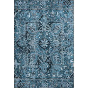 HomeRoots 5' X 8' Blue and Ivory Oriental Area Rug - Washable, Stain-Resistant, UV-Protected for Every Room 649698