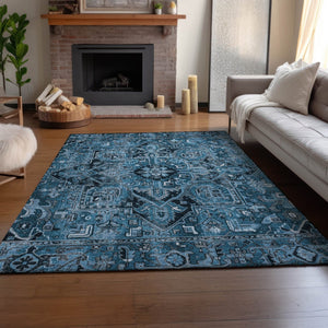 HomeRoots 5' X 8' Blue and Ivory Oriental Area Rug - Washable, Stain-Resistant, UV-Protected for Every Room 649698