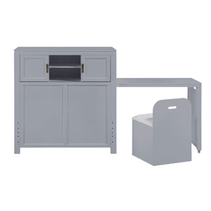 English Elm Gray Twin Platform Bed with Bookcase Headboard Hidden Desk Stool and Footboard Bench Gray B011S02323