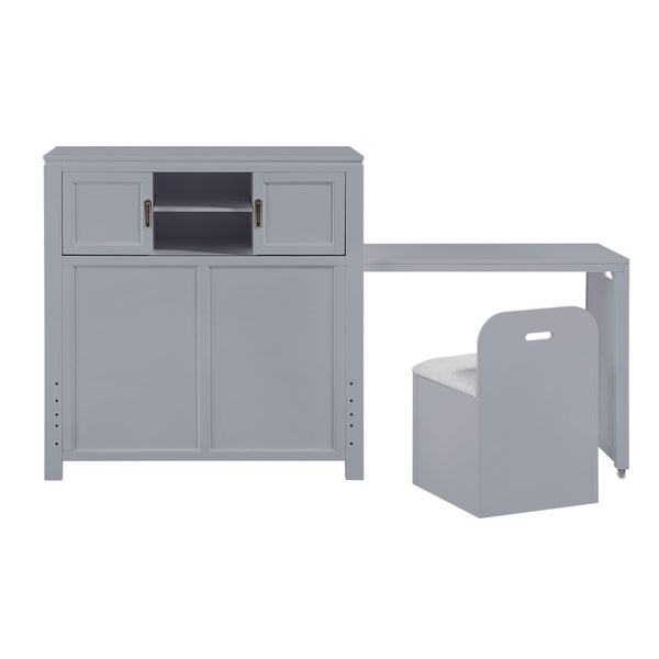 English Elm Gray Twin Platform Bed with Bookcase Headboard Hidden Desk Stool and Footboard Bench Gray B011S02323