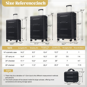 English Elm 6 Piece Hardshell Abs Travel Set with Spinner Wheels Combination Lock and Toiletry Bag N732P391465B