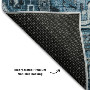 HomeRoots 9' X 12' Blue and Ivory Oriental Area Rug - Washable, Stain Resistant, UV Protected for Every Room! 649701