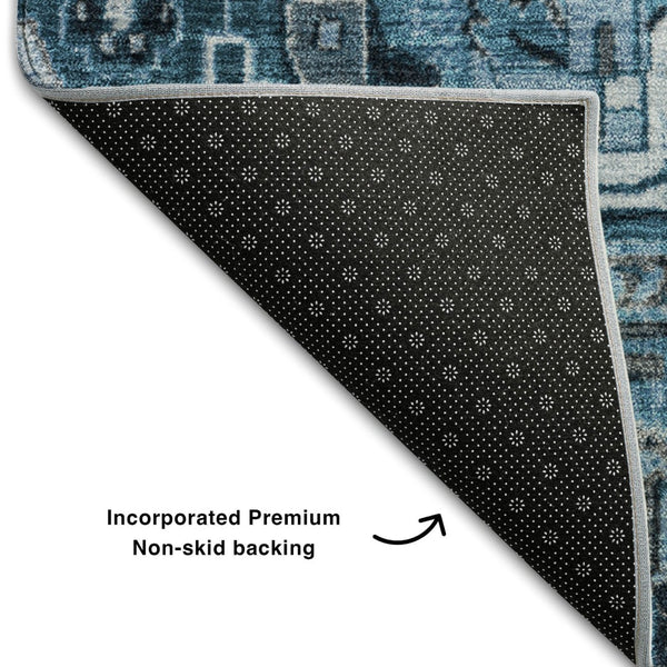 HomeRoots 9' X 12' Blue and Ivory Oriental Area Rug - Washable, Stain Resistant, UV Protected for Every Room! 649701