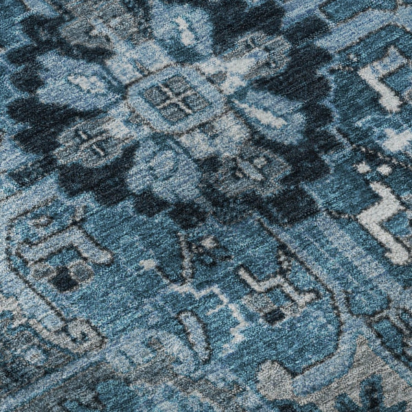 HomeRoots 9' X 12' Blue and Ivory Oriental Area Rug - Washable, Stain Resistant, UV Protected for Every Room! 649701
